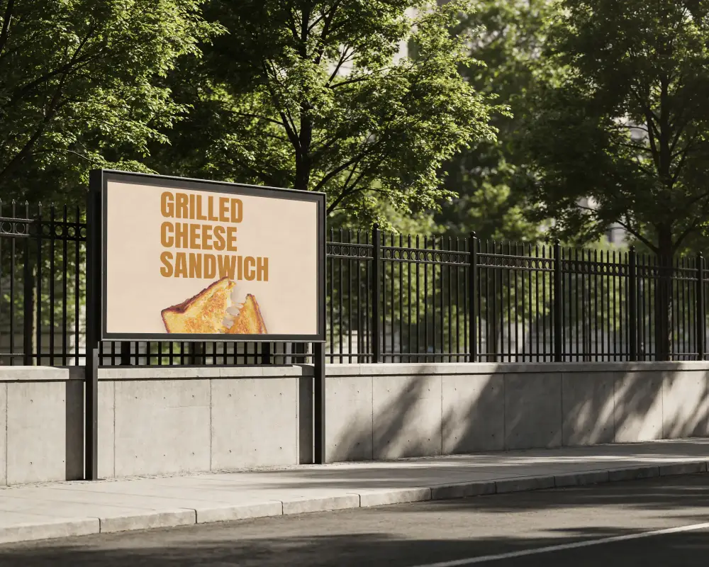 Cityside Empty Billboard Mockup Installation Near Pedestrian Pathway For Brand Promotion And Events