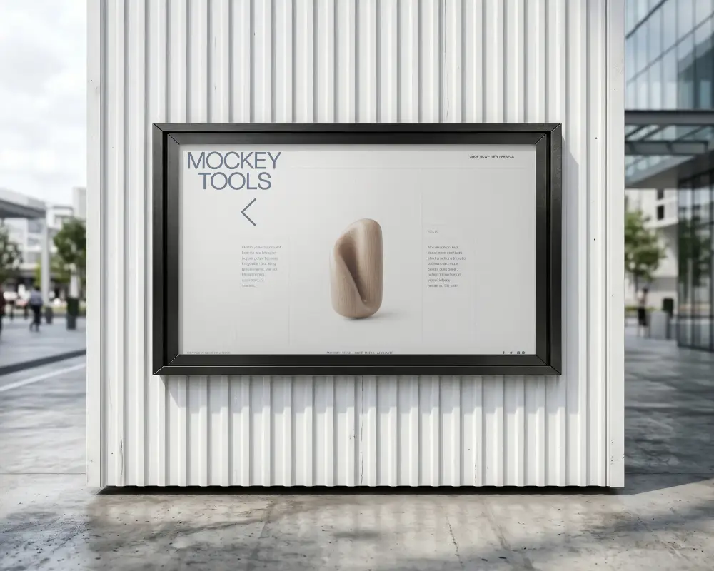 Modern Billboard Frame Mockup On Architectural Wall For Brand Campaign Showcase