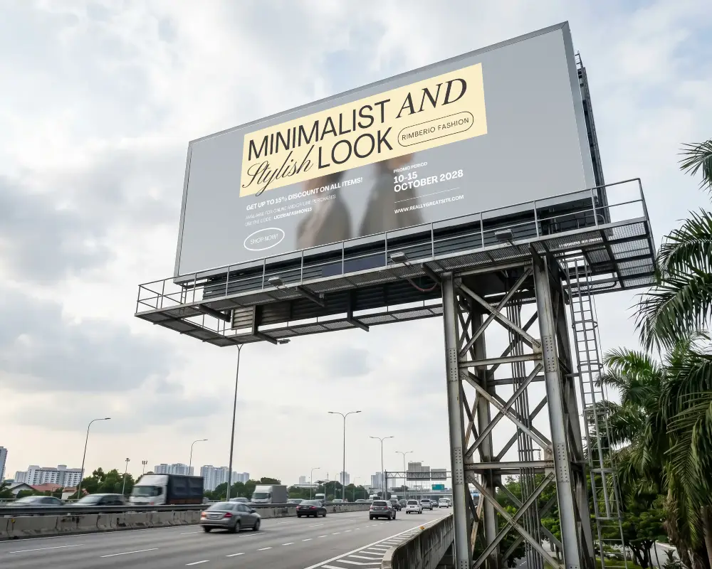Elevated Highway Billboard Mockup Blank Advertisement Panel City Traffic Background