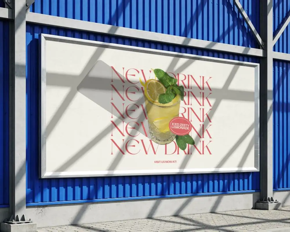 Modern Industrial Outdoor Billboard Mockup With Shadows For Advertising Display