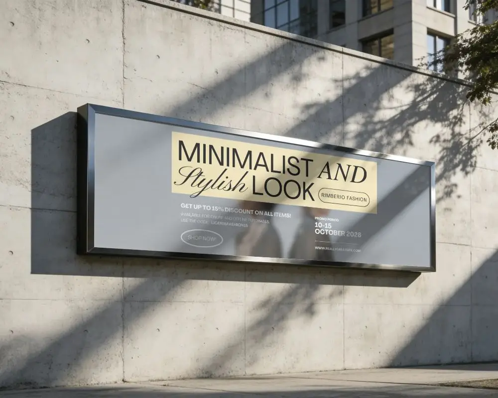 Large Empty Billboard On Concrete Wall With Shadowed Urban Environment Background