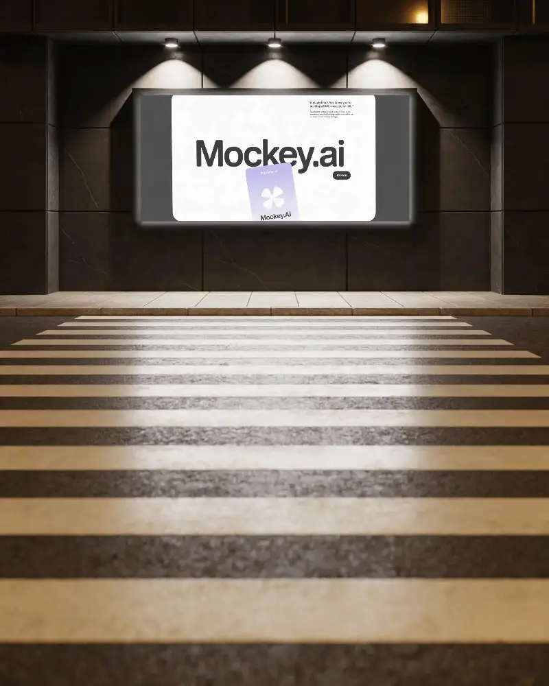 Urban Billboard Mockup Modern City Street Crosswalk Advertising Display Lighted Wall