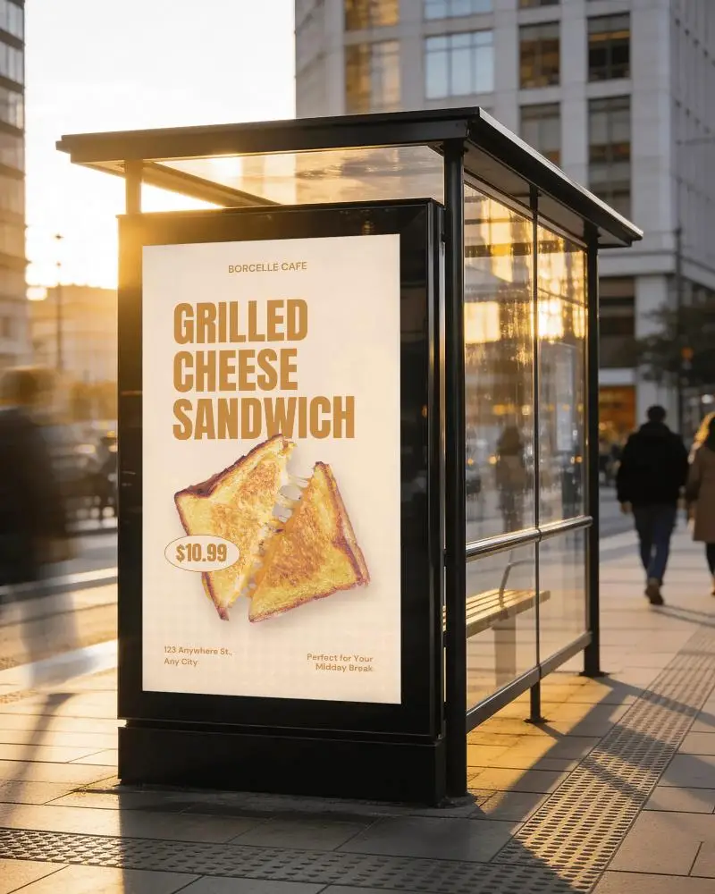 Urban Bus Shelter Advertising Board Mockup Public Transport Waiting Area