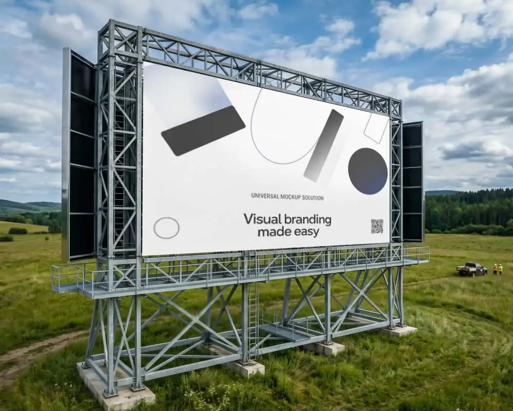 Large Outdoor Billboard Mockup On Urban Rural Location For Advertising Campaigns