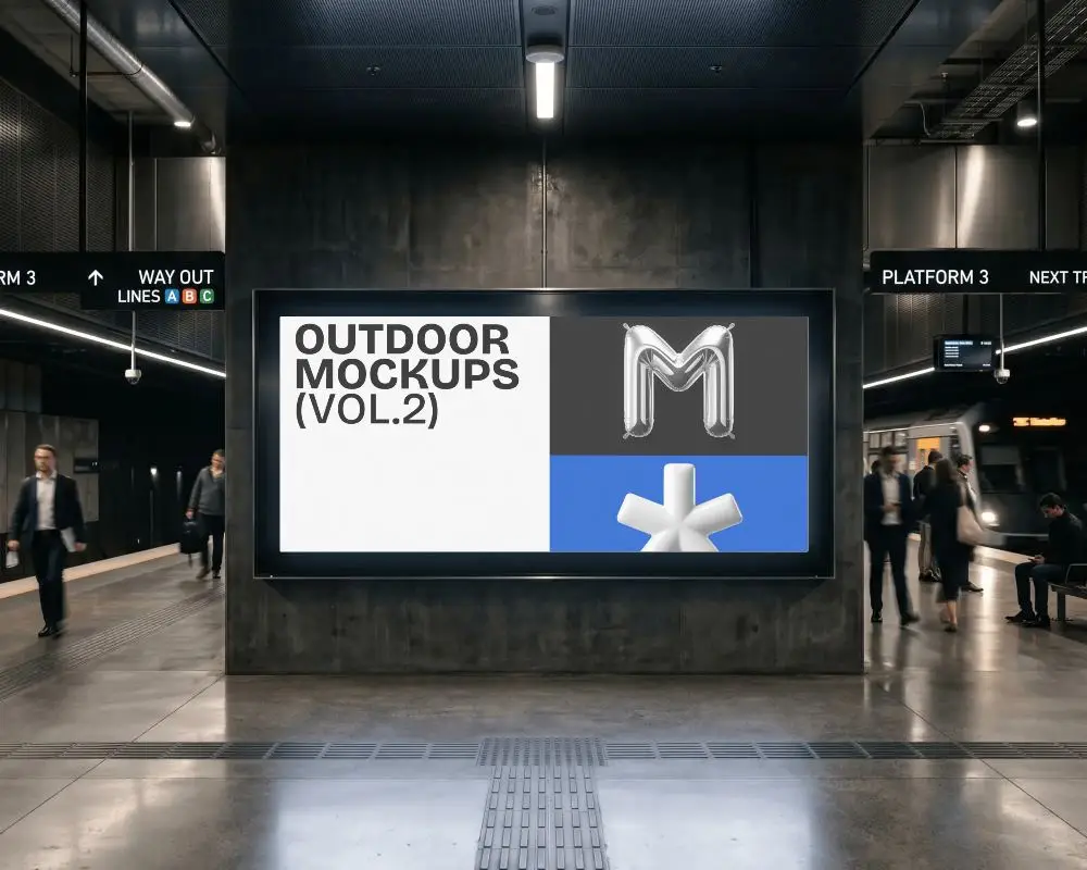 Urban Subway Station Blank Billboard Advertisement High Traffic Commuter Area Promo
