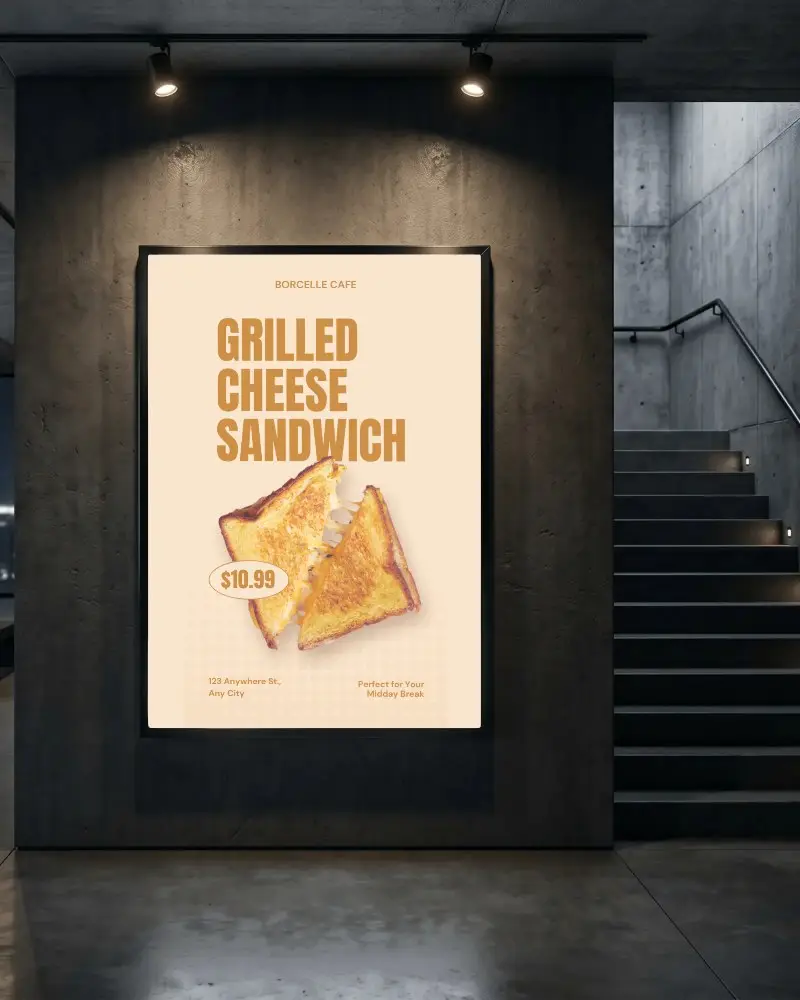 Modern Minimalist Urban Billboard Mockup In Dark Concrete Interior With Spotlight Illumination