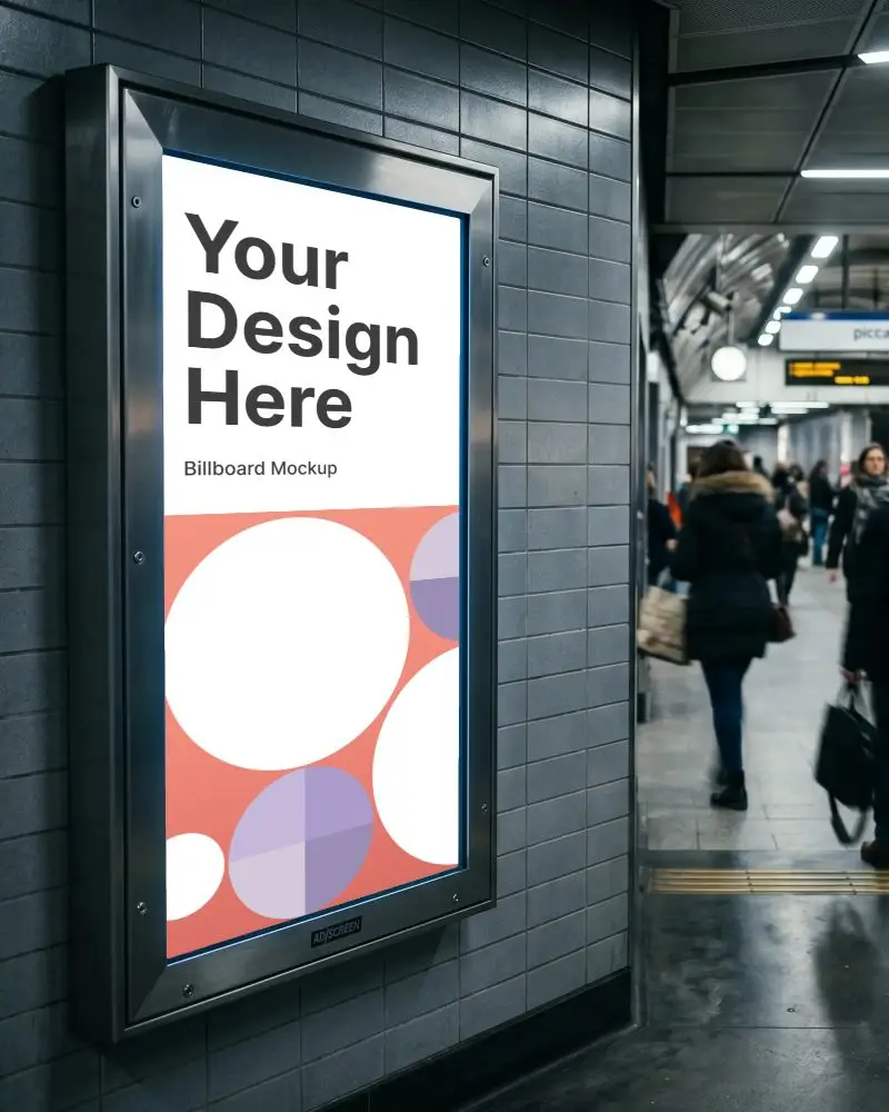 Blank Lighted Billboard In Subway Station For Creative Advertising Campaigns And Promotions