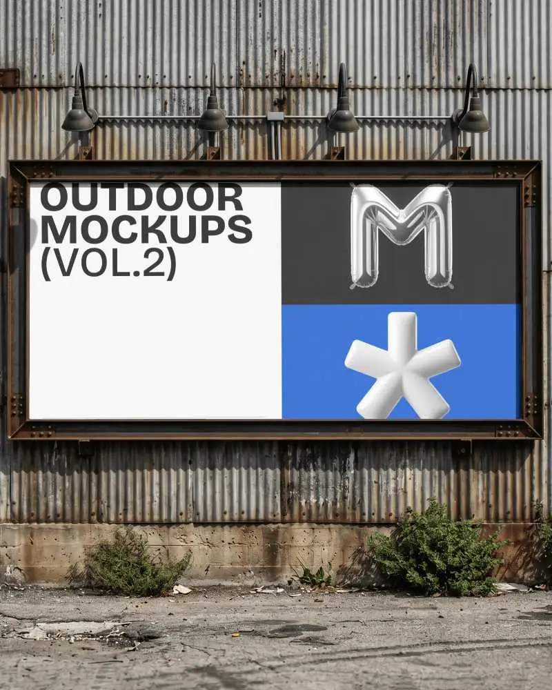 Urban Industrial Style Large Billboard Mockup On Rusted Metal Wall For Advertising