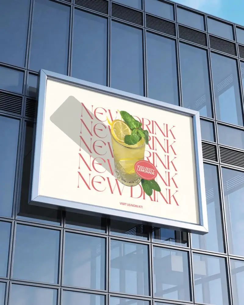 Blank Billboard On Modern Glass Building Urban Advertising Space For Custom Messages