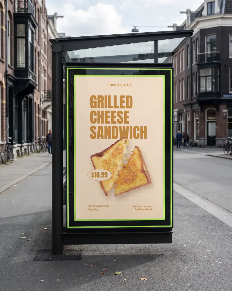 Urban Street Billboard Mockup For Advertising Display In City Scene With Clear Glass