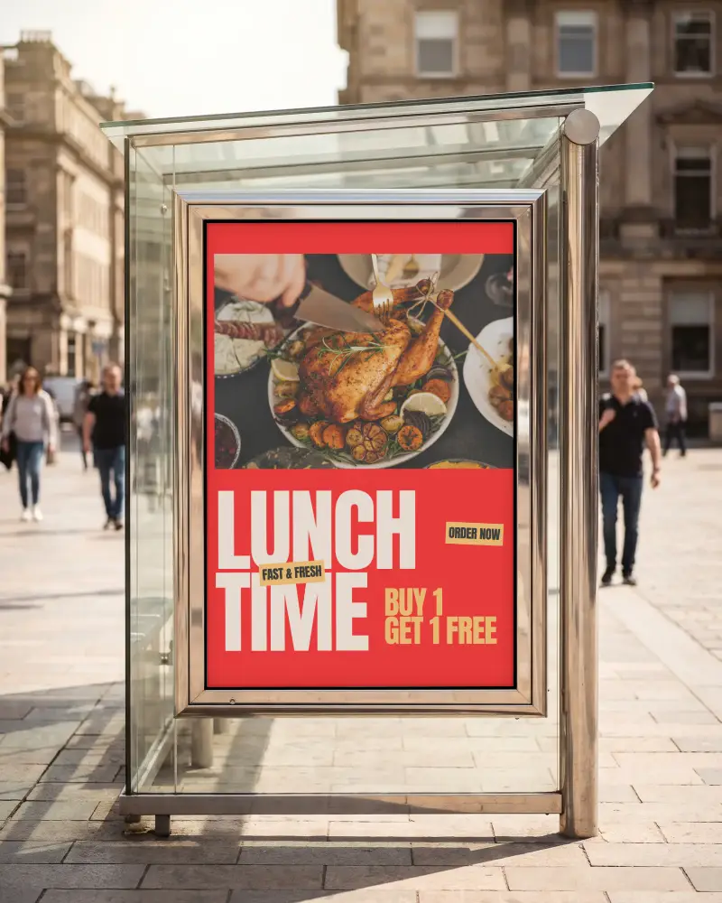 Outdoor Glass Billboard Mockup In Urban Area For Advertisement Promotion