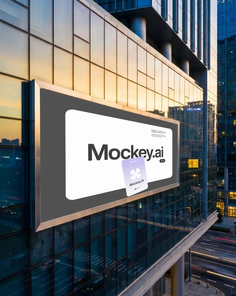 Large Blank Billboard Mockup On Modern Urban Building Glass Facade Cityscape Mockup