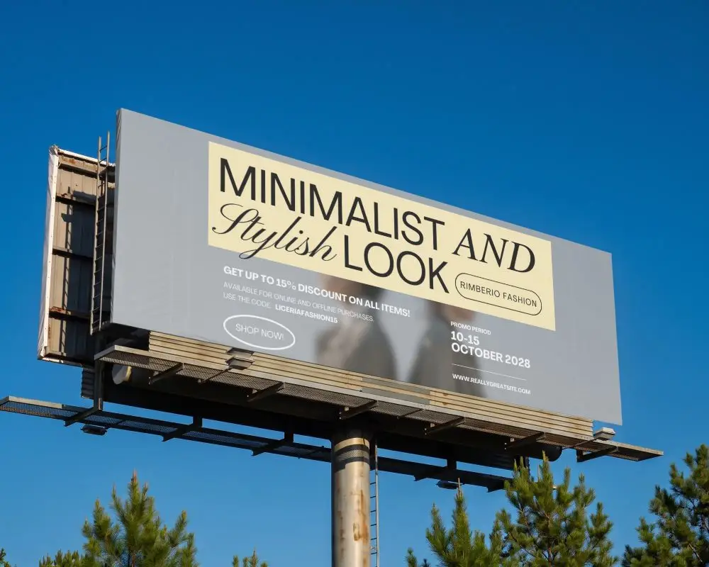 Large Empty Billboard Mockup On Pole Surrounded By Trees For Marketing Campaigns Use