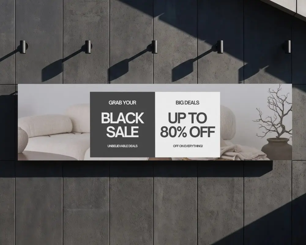 Modern Urban Billboard Mockup On Concrete Wall With Shadows For Advertisement Display