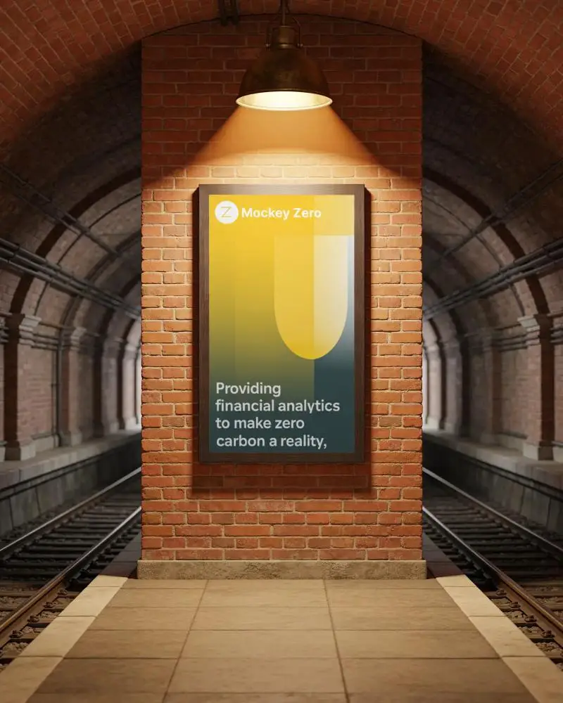 Brick Wall Billboard Mockup In Urban Subway For Commercial Poster Promotion