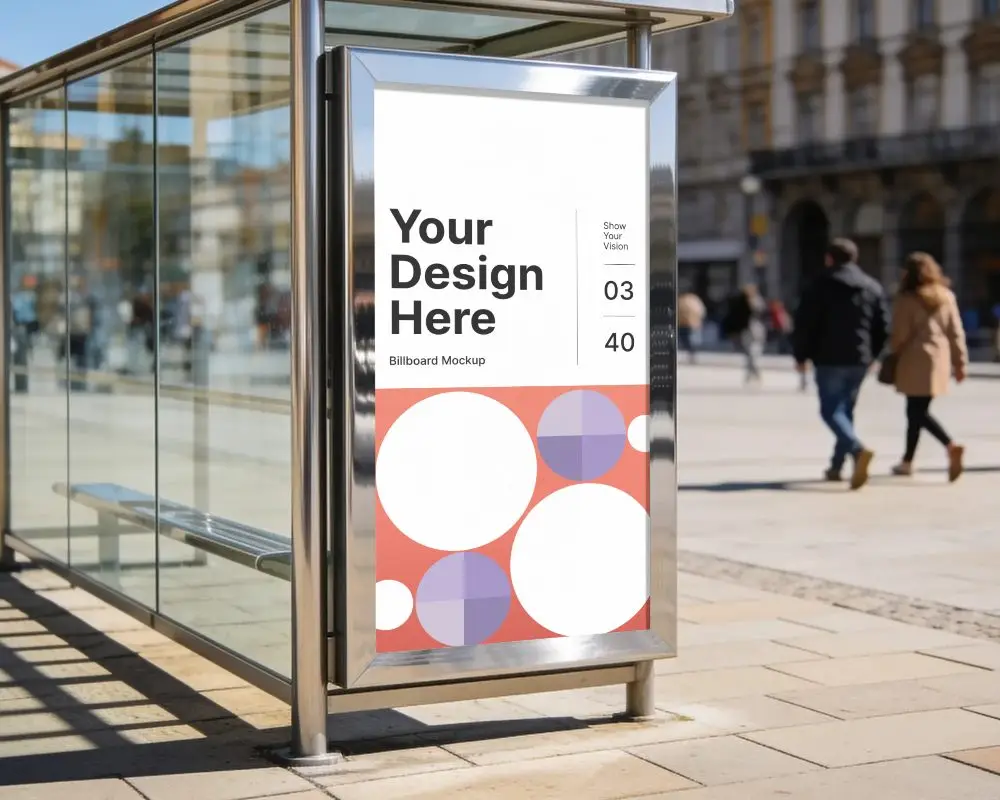 Bus Stop Billboard Mockup For Public Advertising In Urban City Environments