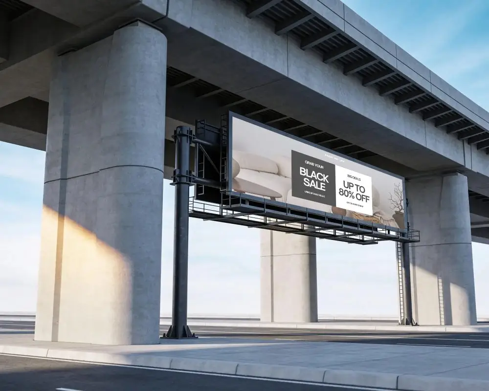 Highway Billboard Mockup Huge Horizontal Advertisement Outdoor Urban Commercial Promotion