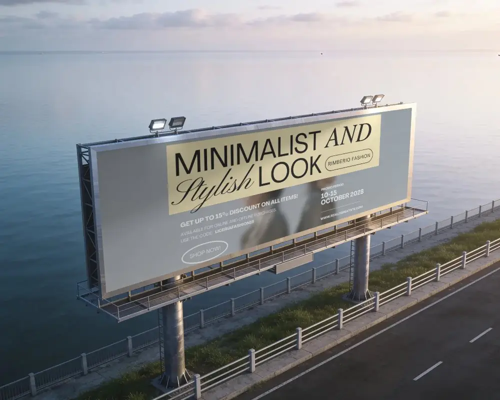 Empty Large Billboard Mockup Near Waterfront Highway Urban Outdoor Advertising Display