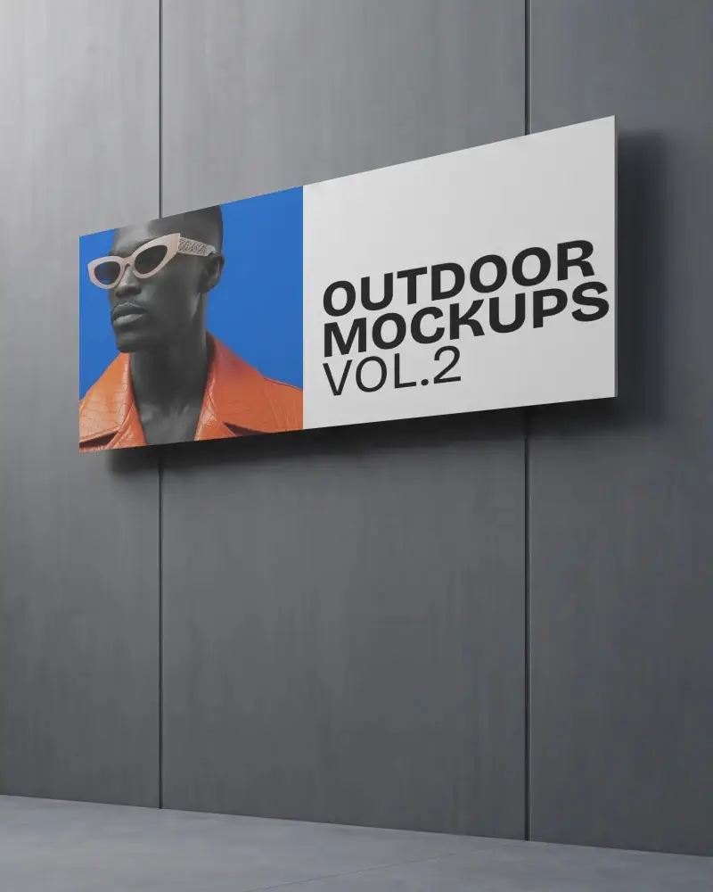 Sleek Modern Billboard Mockup Hanging On Smooth Industrial Wall For Advertising