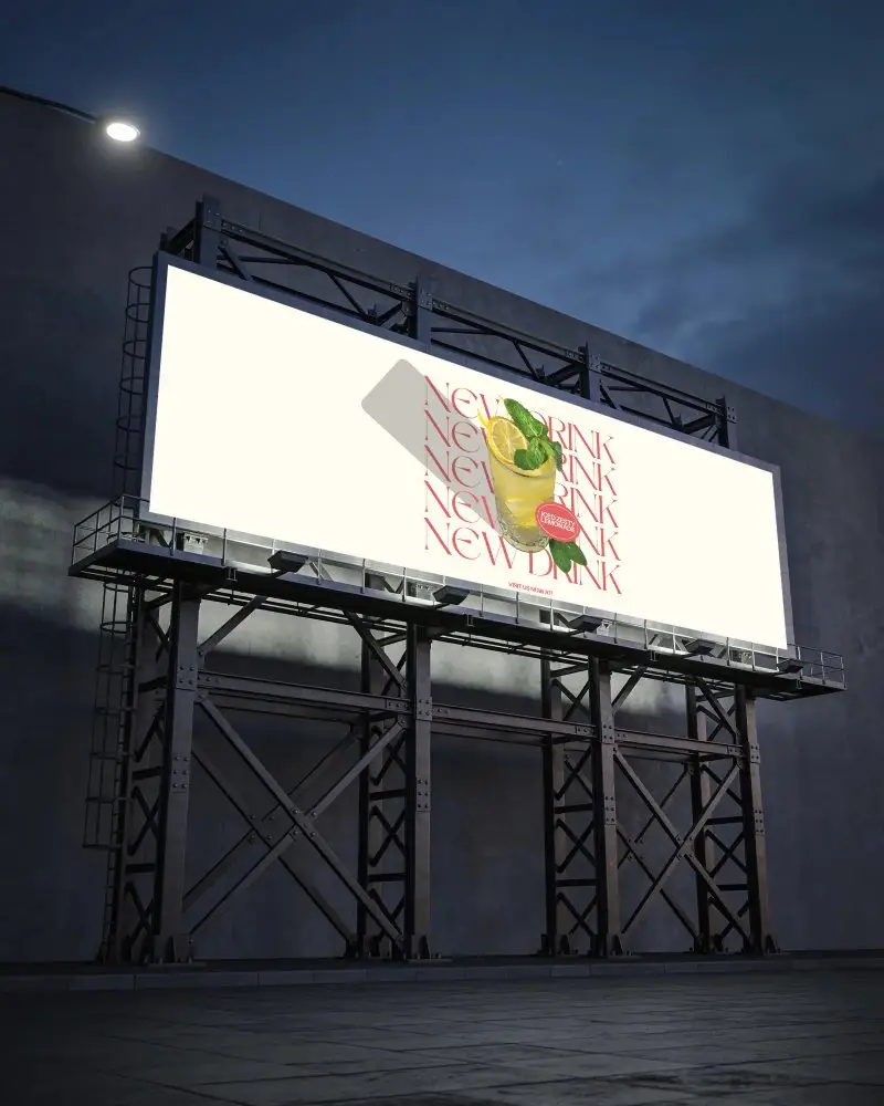 Large Urban Billboard Mockup Nighttime Street Scene High Resolution Display Frame