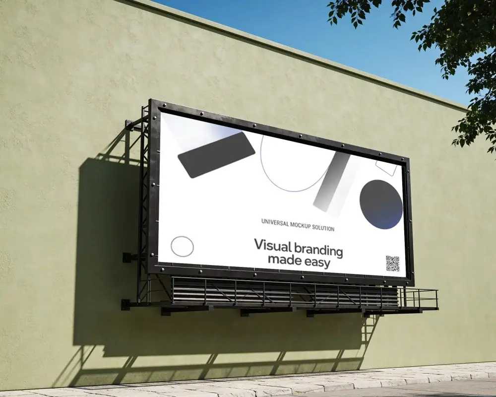 Outdoor Large Billboard Mockup On Building Wall For Advertisement Showcasing