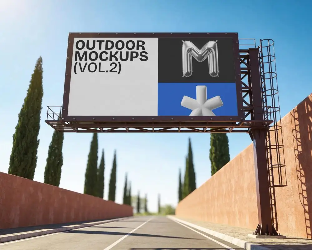Empty Roadside Billboard Mockup For Highway Advertisement Design Display Outdoor Promotion