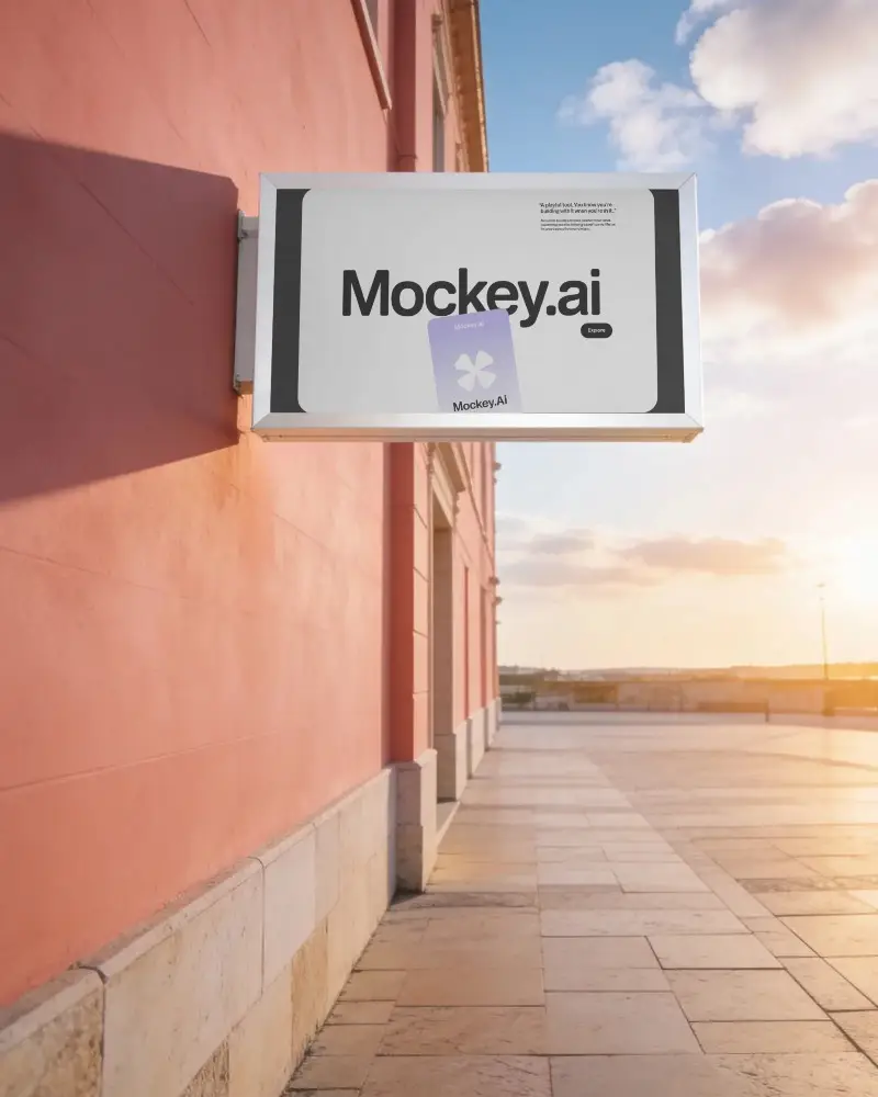 Street Facing Billboard Mockup Attached To Commercial Building Exterior Wall