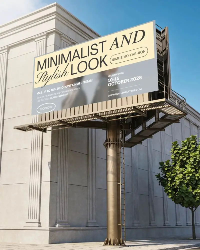 Large Urban Billboard Mockup For Outdoor Advertising On City Street With Clear Blue Sky