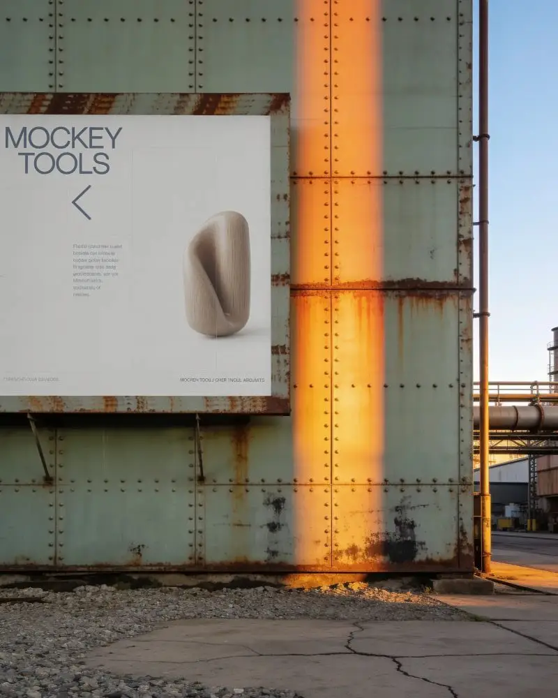 Urban Outdoor Billboard Mockup On Industrial Building With Rust And Grunge Effects