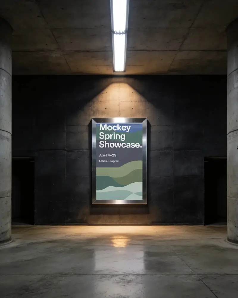 Modern Industrial Billboard Mockup With Metal Frame And Concrete Background Design