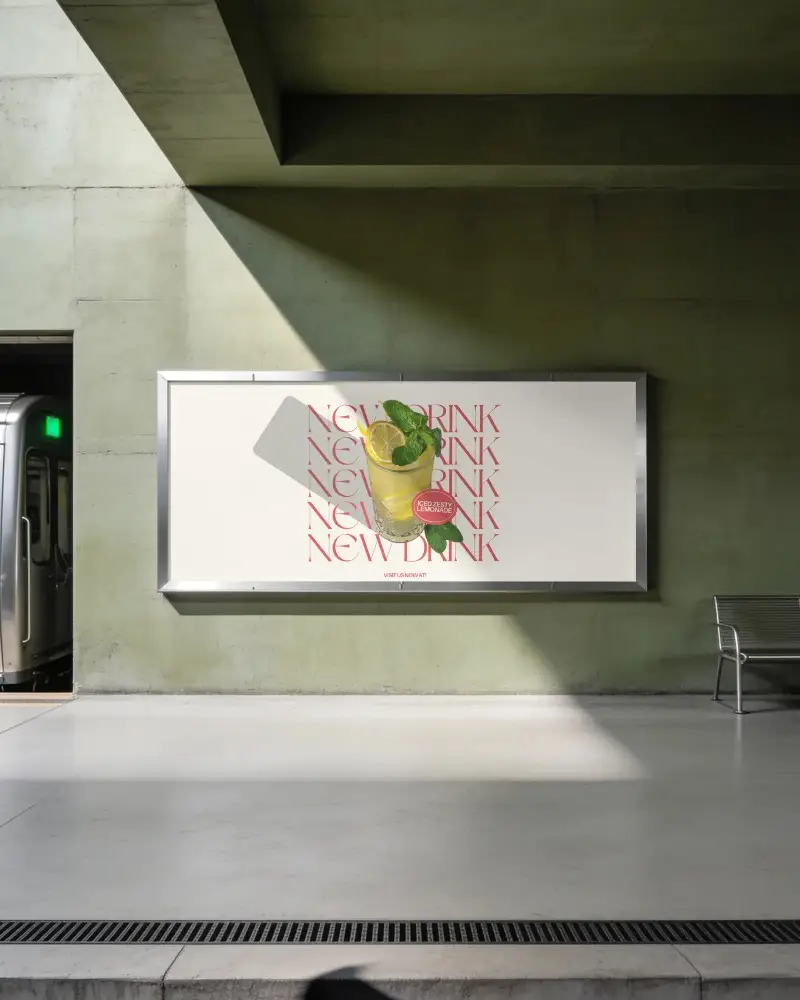 Empty Urban Billboard Mockup Platform Subway Train Modern Public Transport Station Design