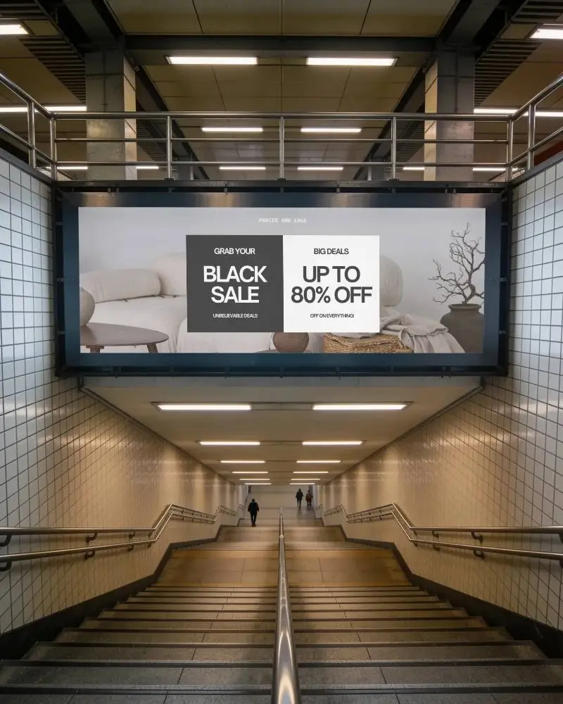 Underground Passage Billboard Mockup Empty Advertising Space Pedestrian Traffic Area