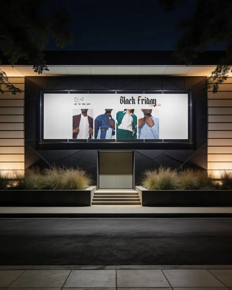 Modern Urban Night Billboard Mockup For Advertisement Display In Front Of Building