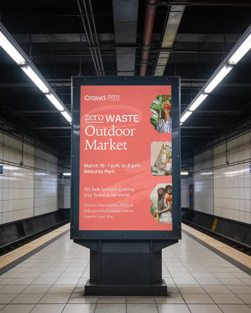 Empty Subway Billboard Mockup Urban Public Transit Station Advertising Space Portrait Layout