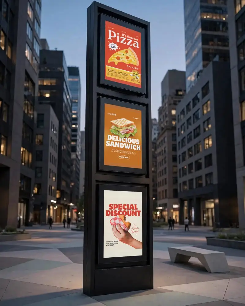 Tall Urban Billboard Mockup With Triple Ad Spaces For Outdoor City Promotions And Branding