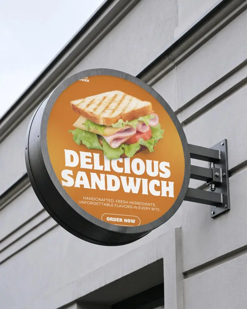 Modern Round Wall Mounted Billboard Mockup For Storefront Advertising Display