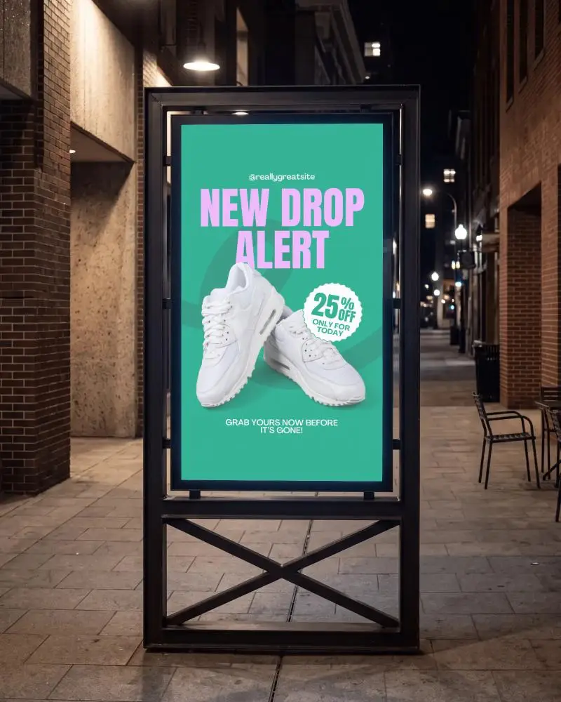 Urban Street Billboard Mockup With Blank Advertisement Space At Night Time