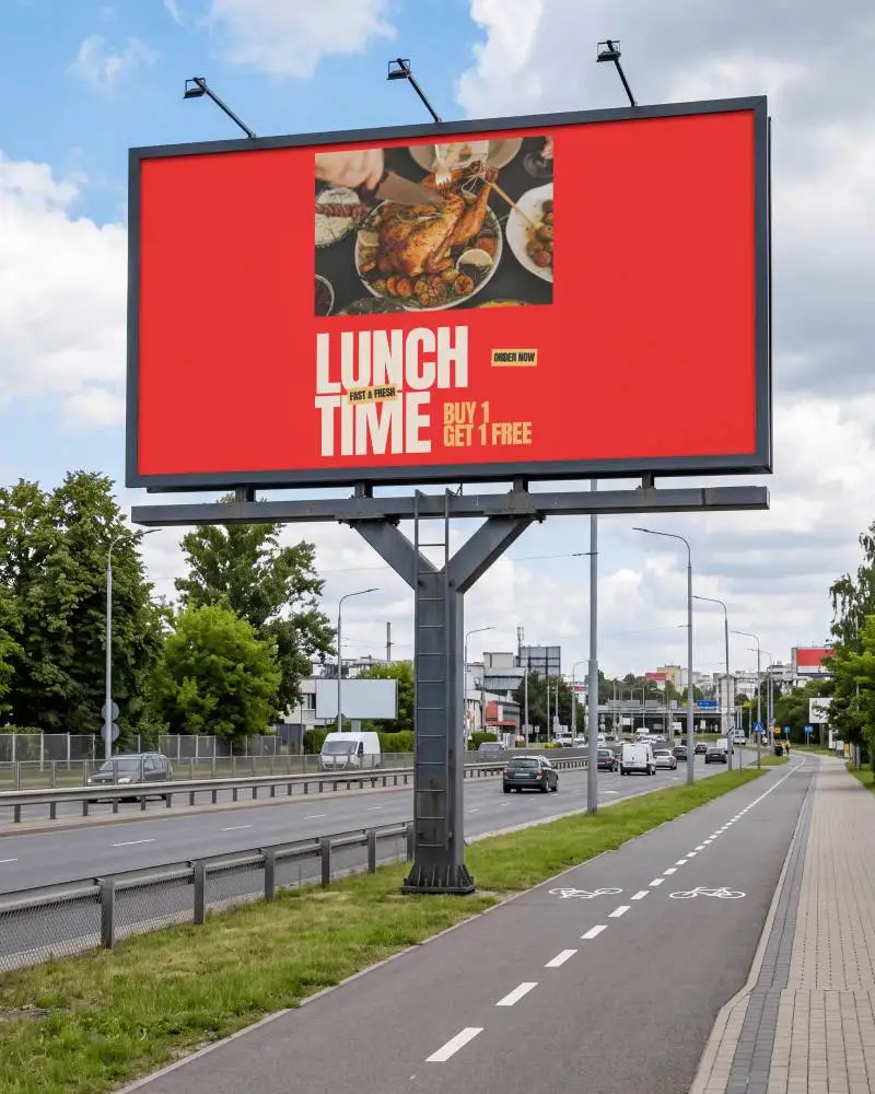 Blank Billboard Outdoor Advertising Mockup On Busy Urban Roadside Ideal For Marketing Campaigns