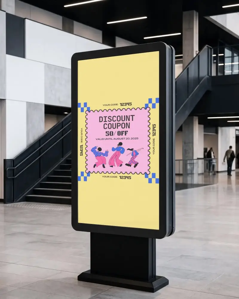 Modern Vertical Advertising Billboard Mockup In Public Indoor Space With Empty Display
