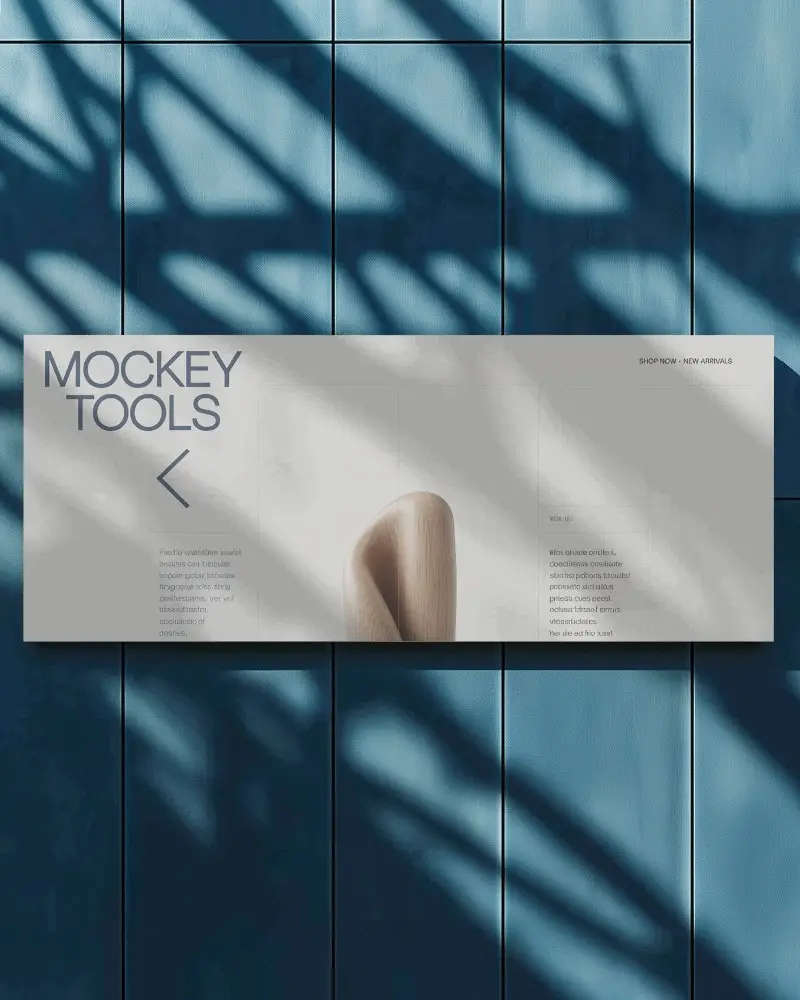 Sunlit Exterior Billboard Mockup On Modern Blue Wall With Leafy Shadows And Minimal Lighting