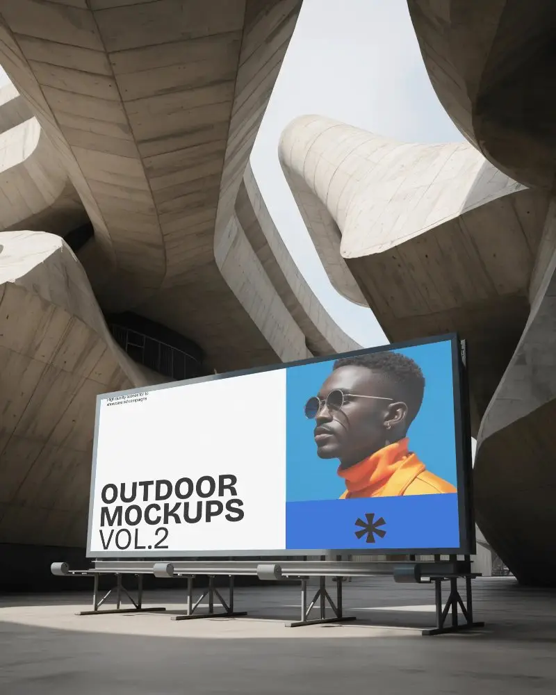 Blank Billboard Mockup In Modern Urban Setting With Concrete Architecture Background
