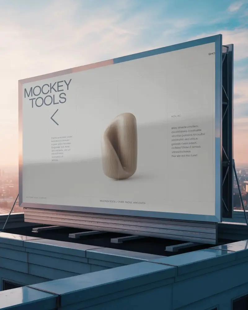 Rooftop Large Billboard Frame Mockup Clear Sky City Background Urban Advertising