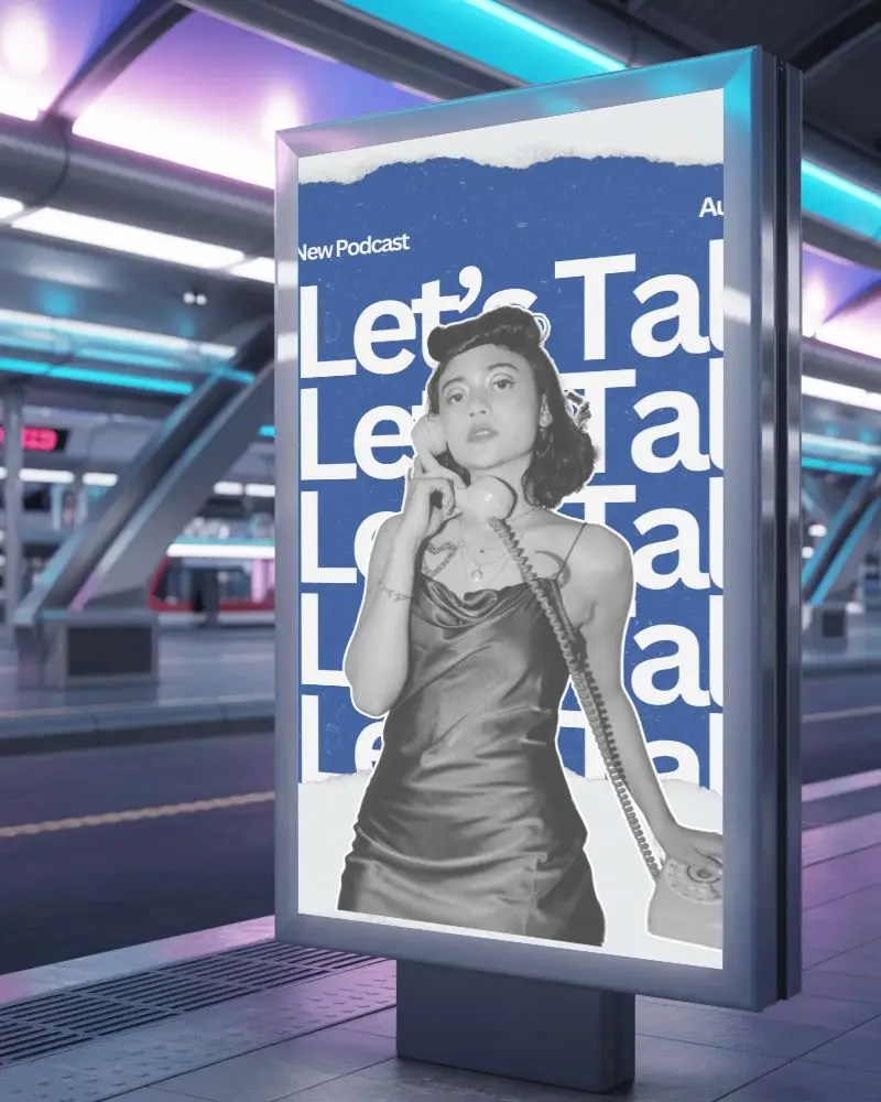 Urban Public Transport Advertising Display Board Mockup At Metro Station Nighttime