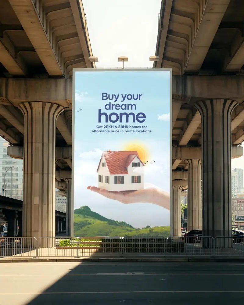 Urban Billboard Mockup For Creative Ads And Commercial Promotions In Cityscape View
