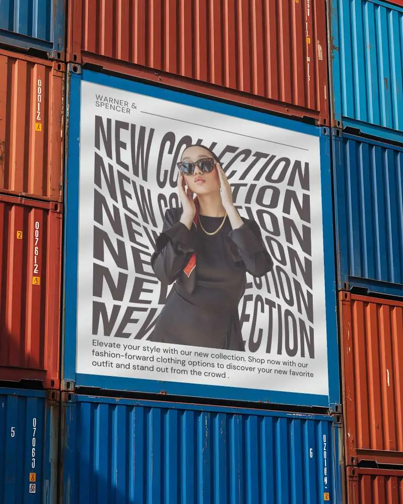 Blank Advertisement Billboard Mockup On Container Wall For Commercial Promotions And Marketing