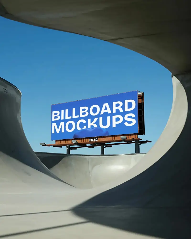 Blank Highway Billboard Mockup Advertisement Roof Structure Visible Through Skatepark Curves