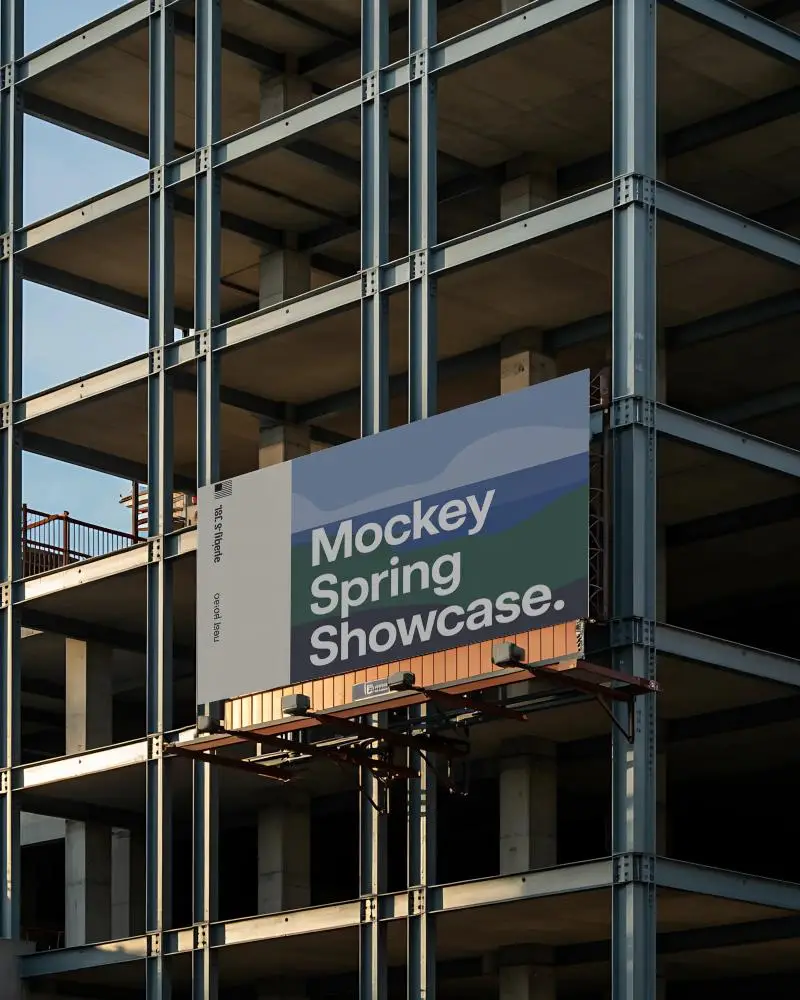 Outdoor Billboard Mockup On Metal Framework In City Environment For Creative Advertising