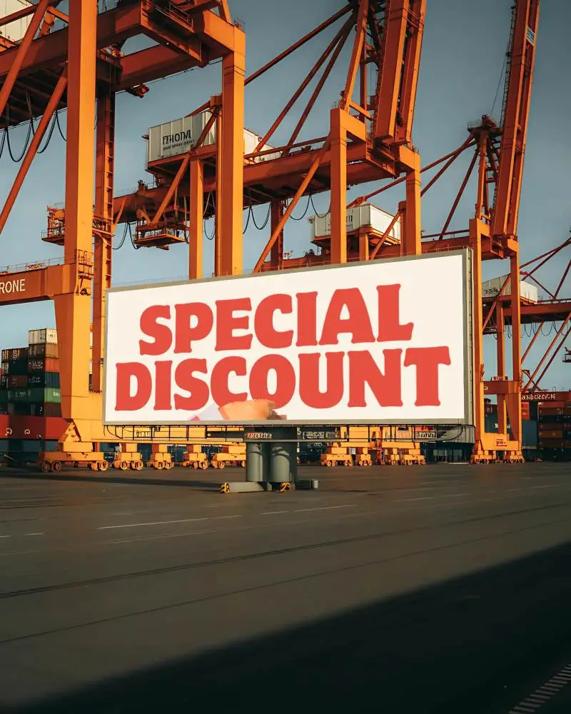 Large Empty Outdoor Billboard Mockup Display At Industrial Port Shipping Container Yard