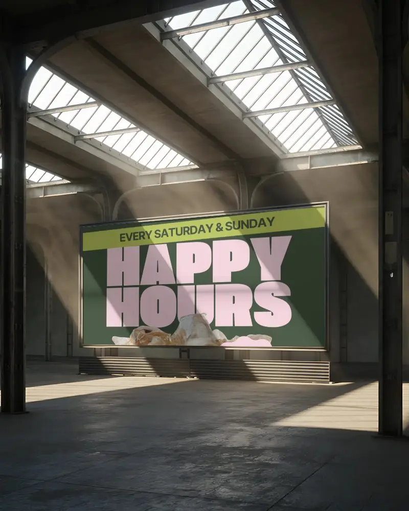 Large Format Billboard Mockup Inside Loft Style Warehouse Indoor Promotion Display