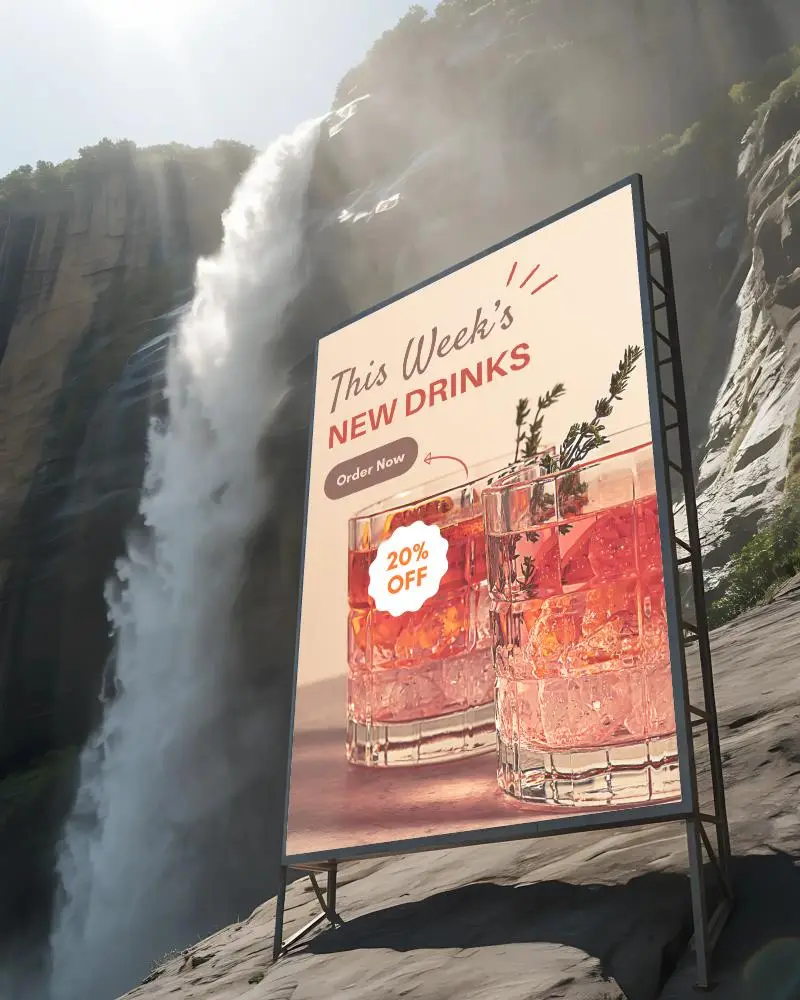 Waterfall Background Billboard Mockup For Outdoor Advertisement Use